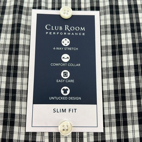 Club Room Performance Slim Fit Long Sleeve - Black/White Plaid - Small - NWT - Picture 3 of 5